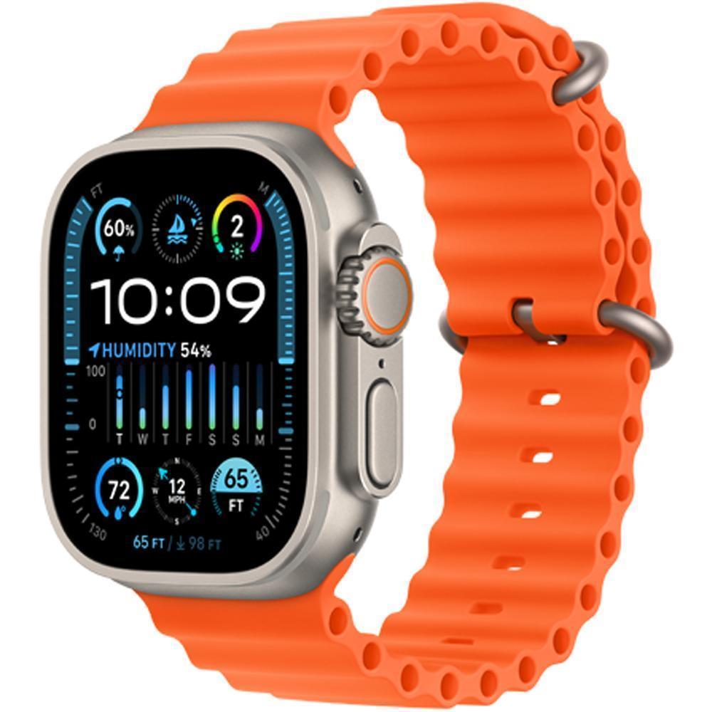 Смарт часы Apple Watch Ultra 2 GPS + Cellular, 49mm Titanium Case with Orange Ocean, оранжевые Band (MREH3GK/A)