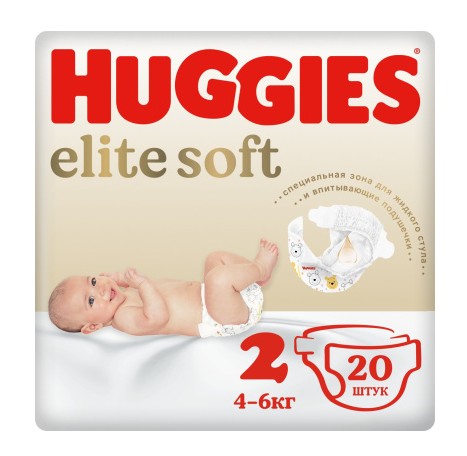 Подгузники Huggies Elite Soft 2, 4-6 кг, 20 шт
