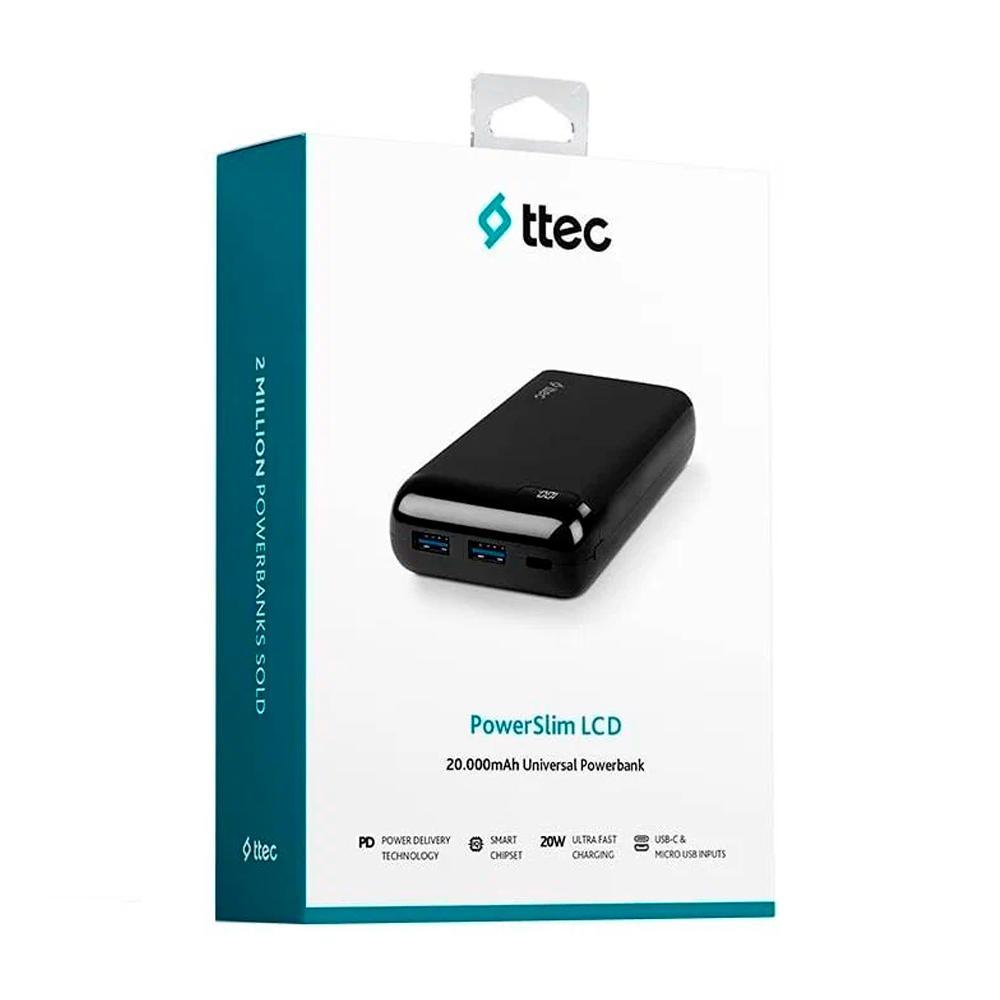 Внешний аккумулятор TTEC PowerSlim Pro LCD PD 20000 mAh with USB-C Input/Output Black 2BB186S