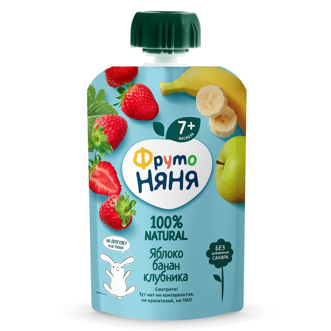 Пюре ФрутоНяня яблоко, банан, клубника, 90г