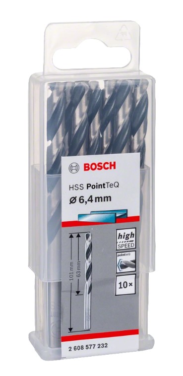 Сверло по металлу Bosch PointTeQ 6.4мм 2608577232, 10 шт.