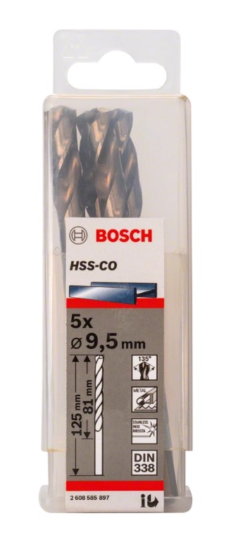 Сверло по металлу Bosch HSS-Co DIN 338, 9.5мм 2608585897, 5 шт