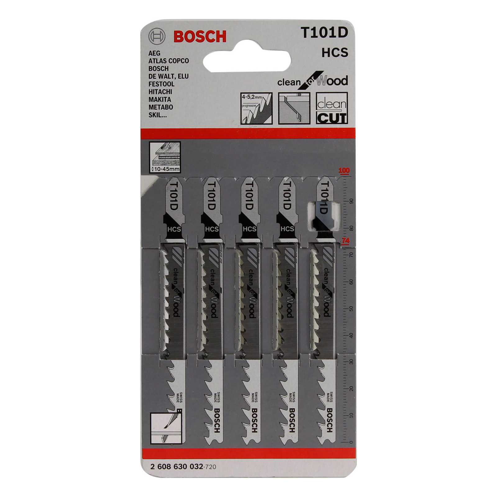 Набор полотен для лобзика Bosch T101D 2608630032, 5 шт. в упаковке