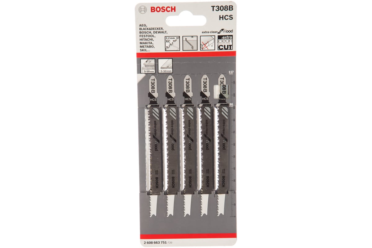 Набор для лобзика Bosch T 308 B 2608663751, 5 шт. в упаковке