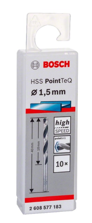 Сверло по металлу Bosch PointTeQ 1.5мм 2608577183, 10 шт.