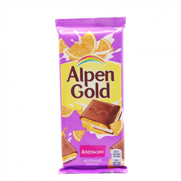 Шоколад молочный Alpen Gold с апельсиновой начинкой 85 г