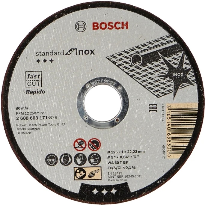 Диск отрезной Bosch Standard for Inox, 2608603171, 125x1x22.23